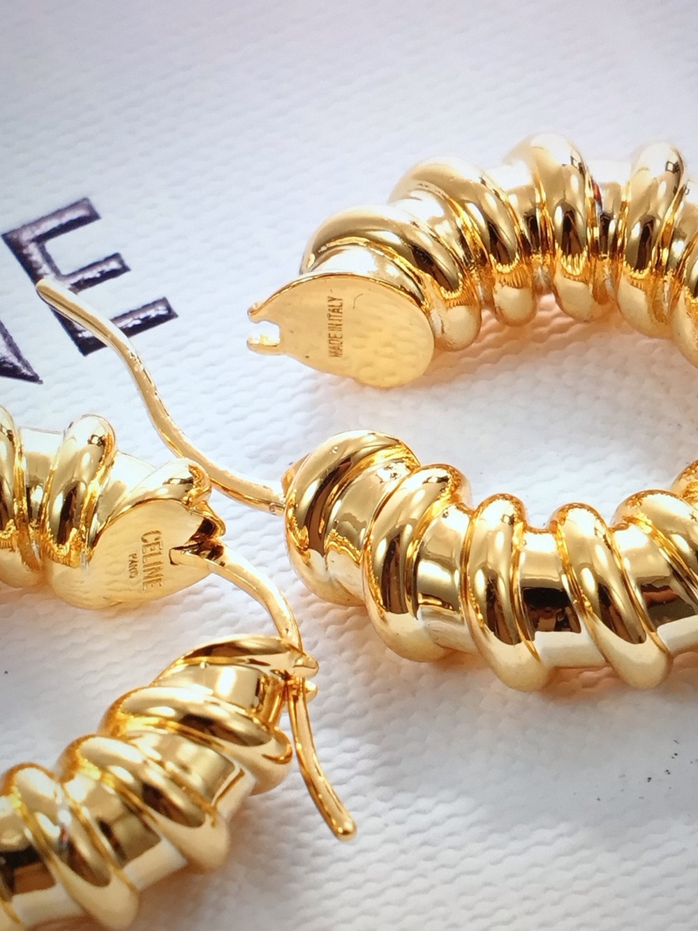 Celine Gold Ribbed Coil Hoop Earrings - Picture 5 of 6
